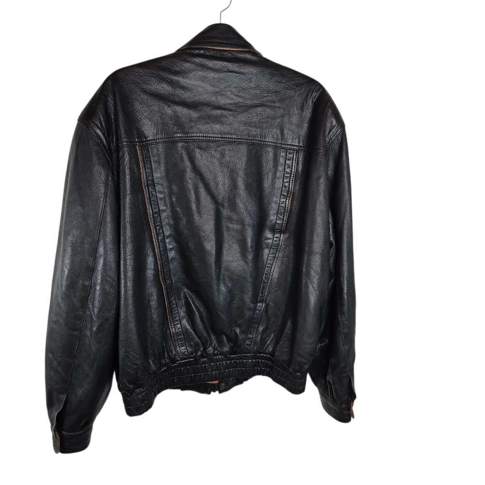 Vtg 90s Bally Black Leather European Italian Lambskin Leather Bomber Jacket